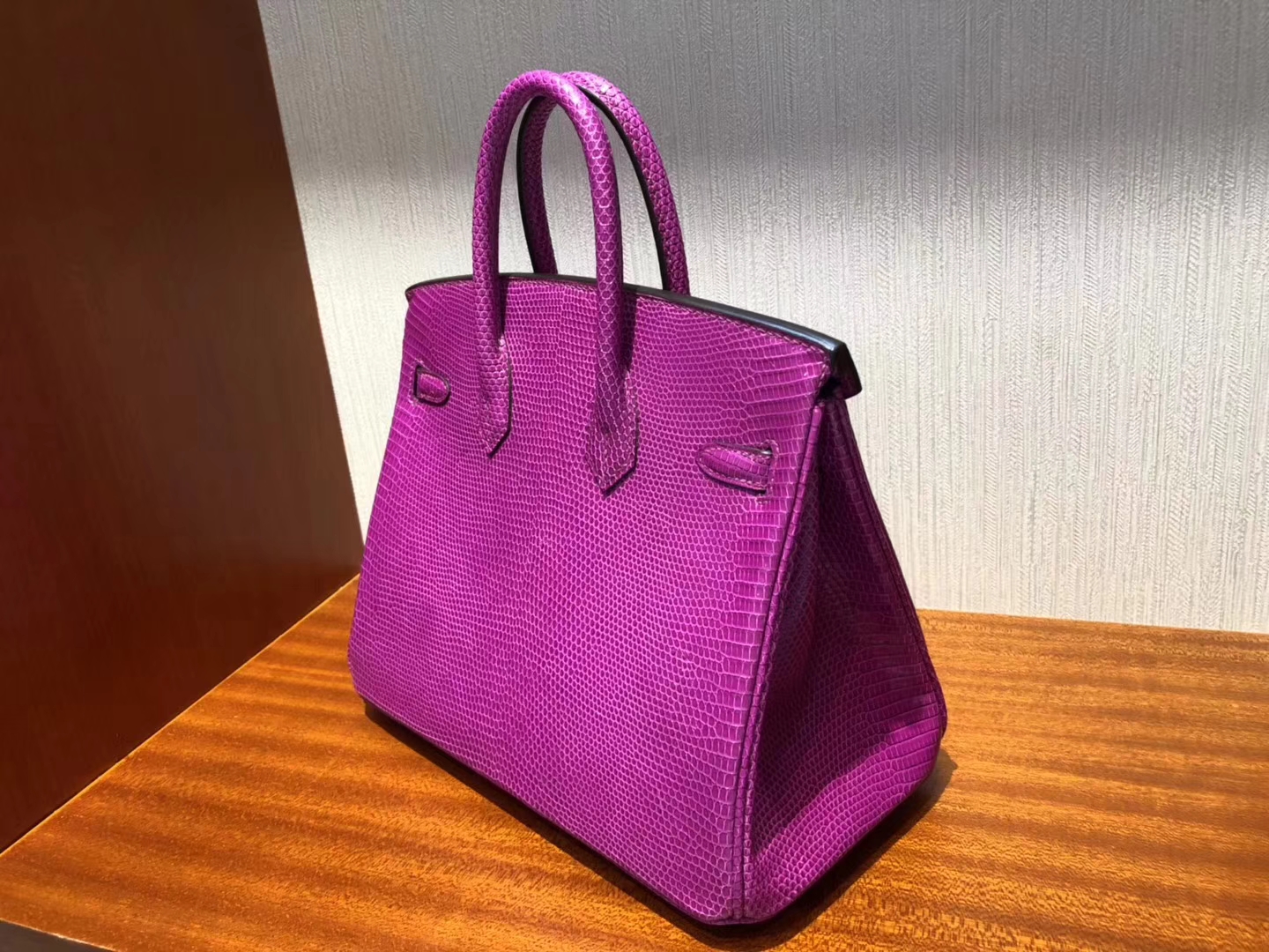 Hermès（爱马仕）Birkin25cm Lizard 进口亮面蜥蜴 L3 玫瑰紫 Rose purple  金扣