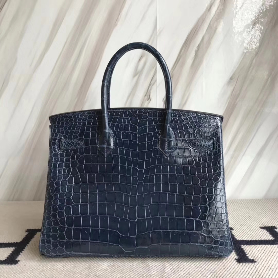 Hermès（爱马仕）Birkin30cm Porosus shiny 亮面澳洲湾鳄  N7 风暴蓝  金扣 现货