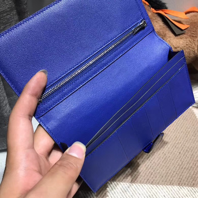 Hermès（爱马仕）Bearn两折钱夹 7T Blue Electric电光蓝 最经典的蓝色 银扣