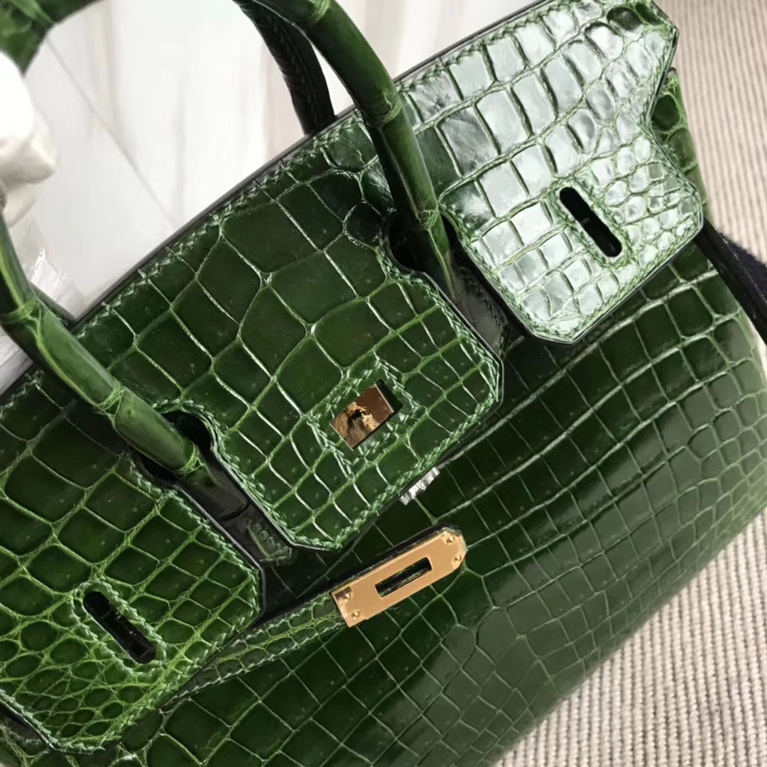 Hermès（爱马仕）Birkin25cm Crocodile shiny 亮面鳄鱼 ck67 祖母绿 金扣