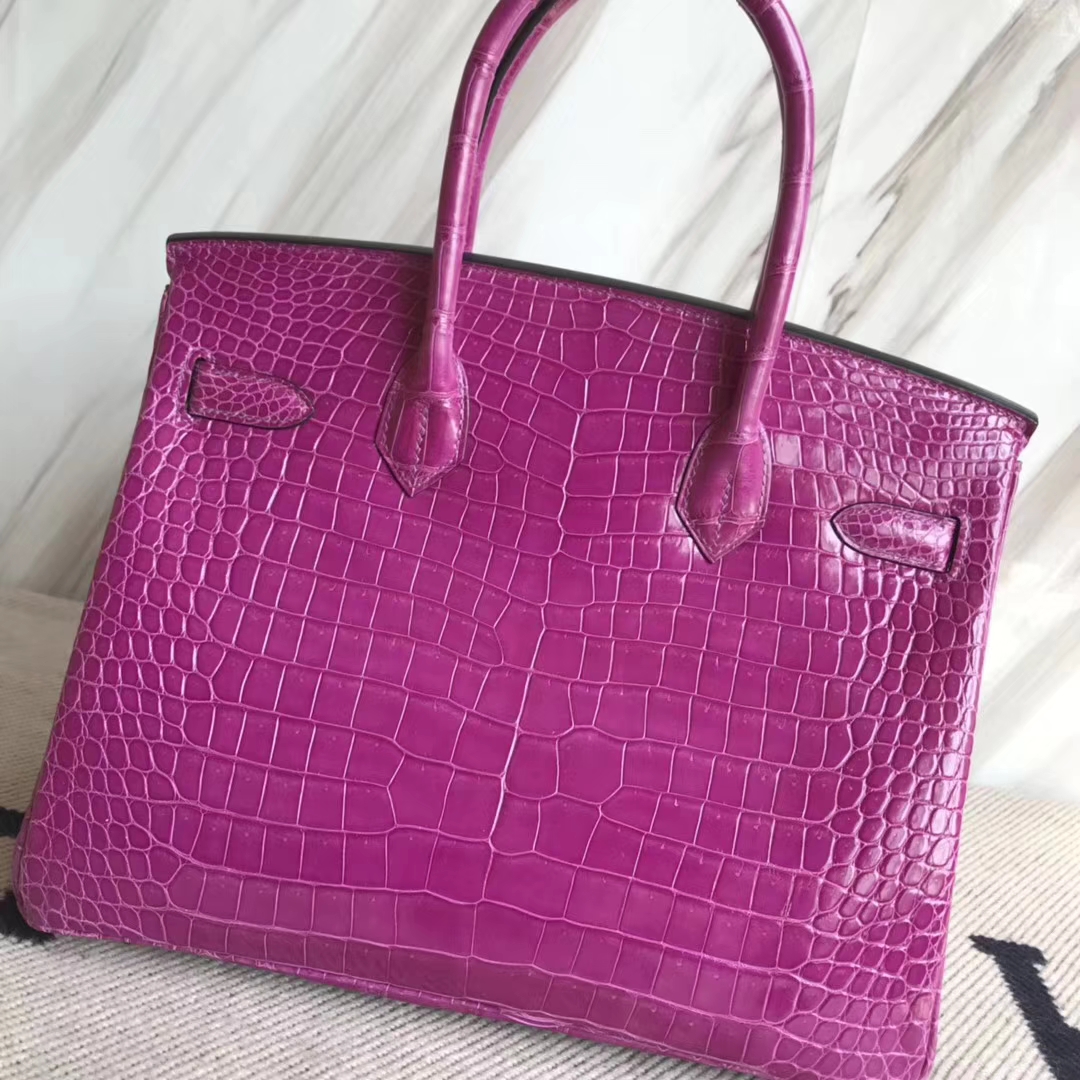 Hermès（爱马仕）Birkin30cm Porosus shiny 亮面澳洲湾鳄  L3 玫瑰紫 rose purple金扣