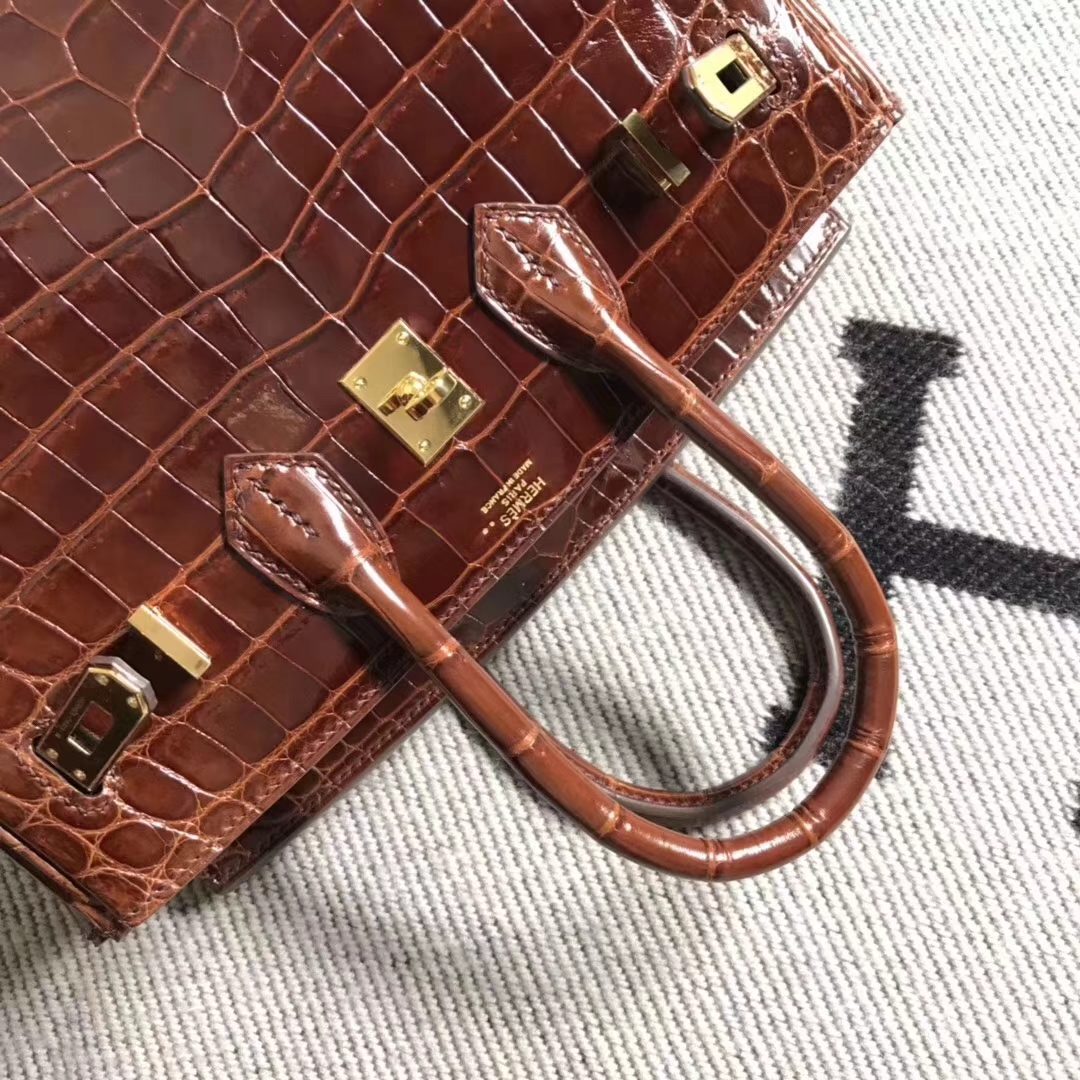 Hermès（爱马仕）亮面鳄鱼birkin 25 咖啡色 银扣 超美的