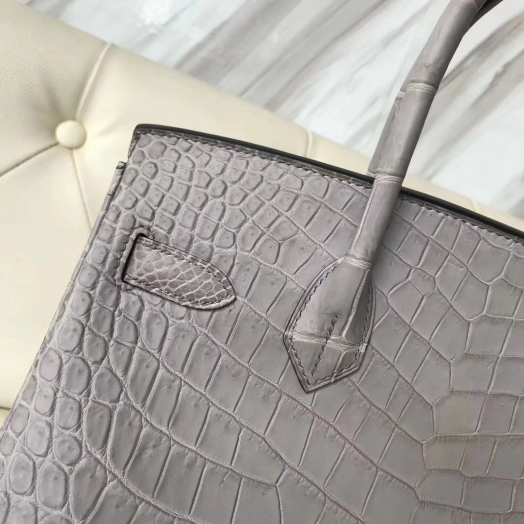 Hermès（爱马仕）Birkin30cm  Crocodile matt 雾面鳄鱼  银河灰 银扣 现货