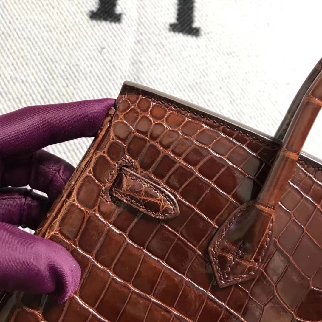 Hermès（爱马仕）亮面鳄鱼birkin 25 咖啡色 银扣 超美的