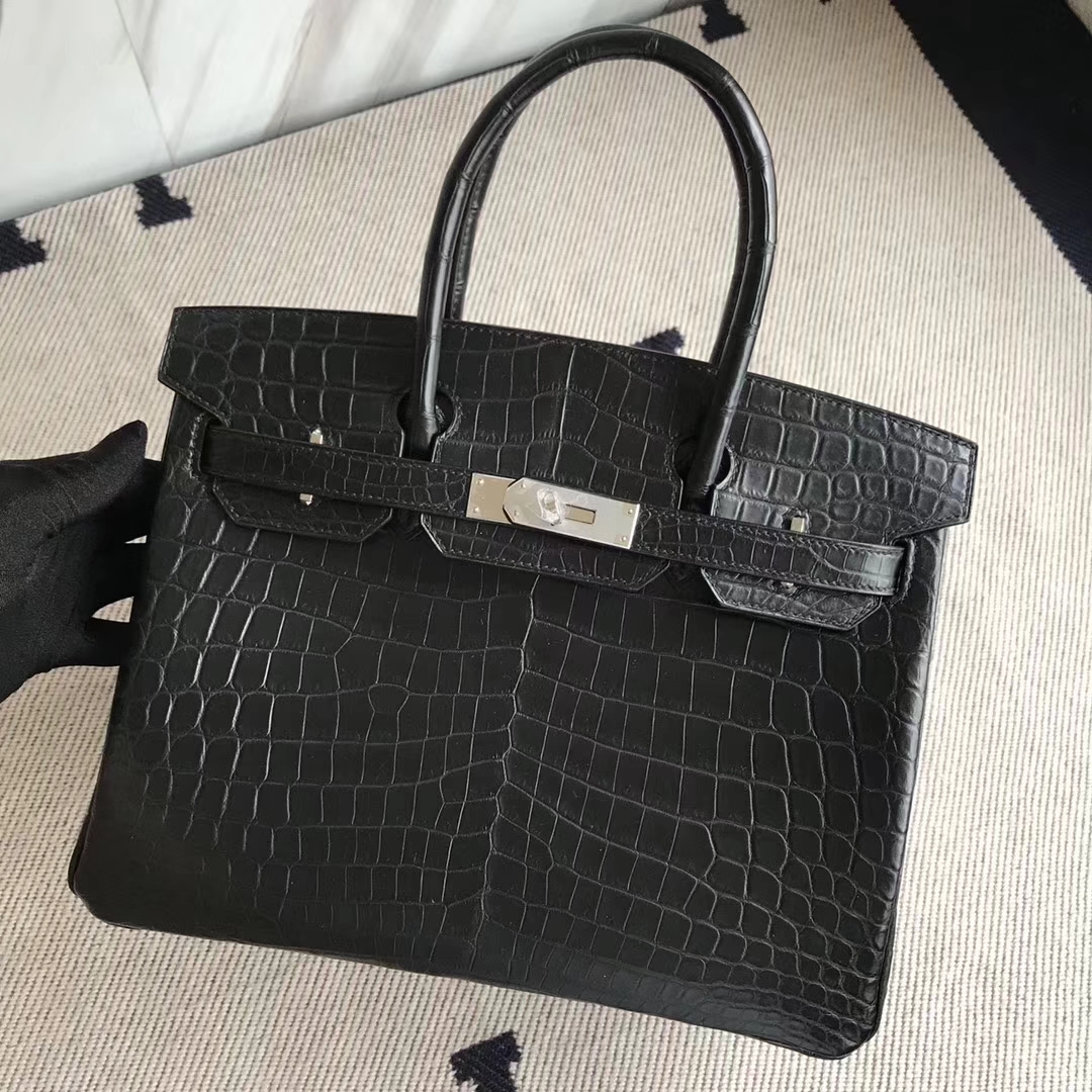 Hermès(爱马仕)Birkin30cm Crocodile matt 雾面鳄鱼 ck89 黑色 银扣 黑色超帅气-拉尔森鳄鱼皮具定制 - 爱马仕包包官网 Hermès(爱马仕)Birkin30cm Crocodile matt 雾面鳄鱼 ck89 黑色 银扣 黑色超帅气