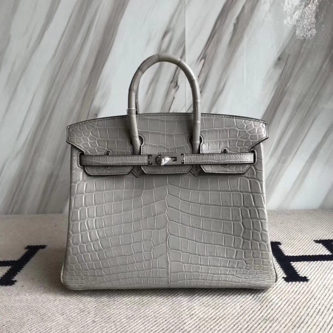 Hermès（爱马仕）Birkin25cm Crocodile matt 雾面鳄鱼 M8 巴黎灰 公路灰 银扣