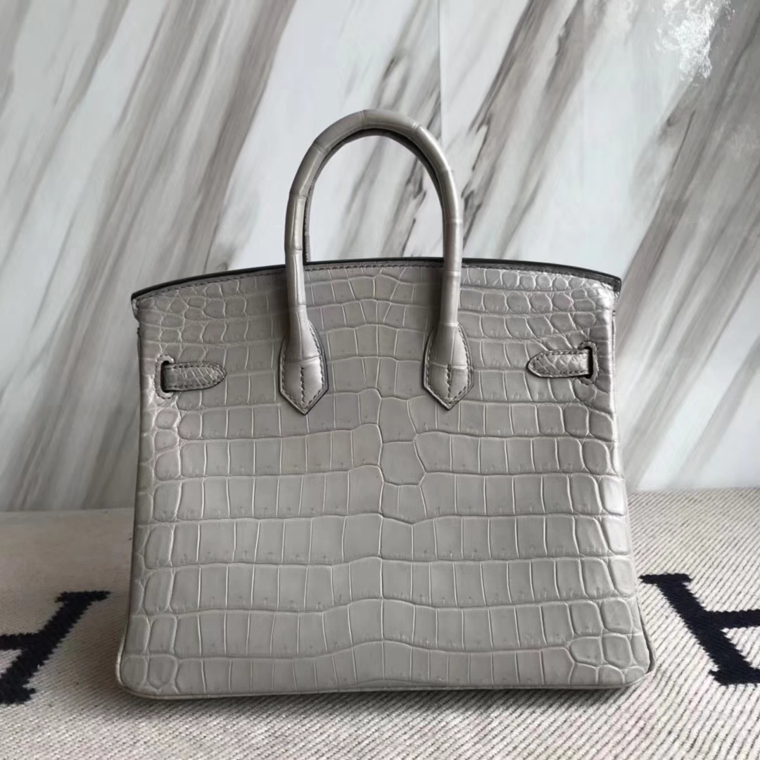 Hermès（爱马仕）Birkin25cm Crocodile matt 雾面鳄鱼 M8 巴黎灰 公路灰 银扣
