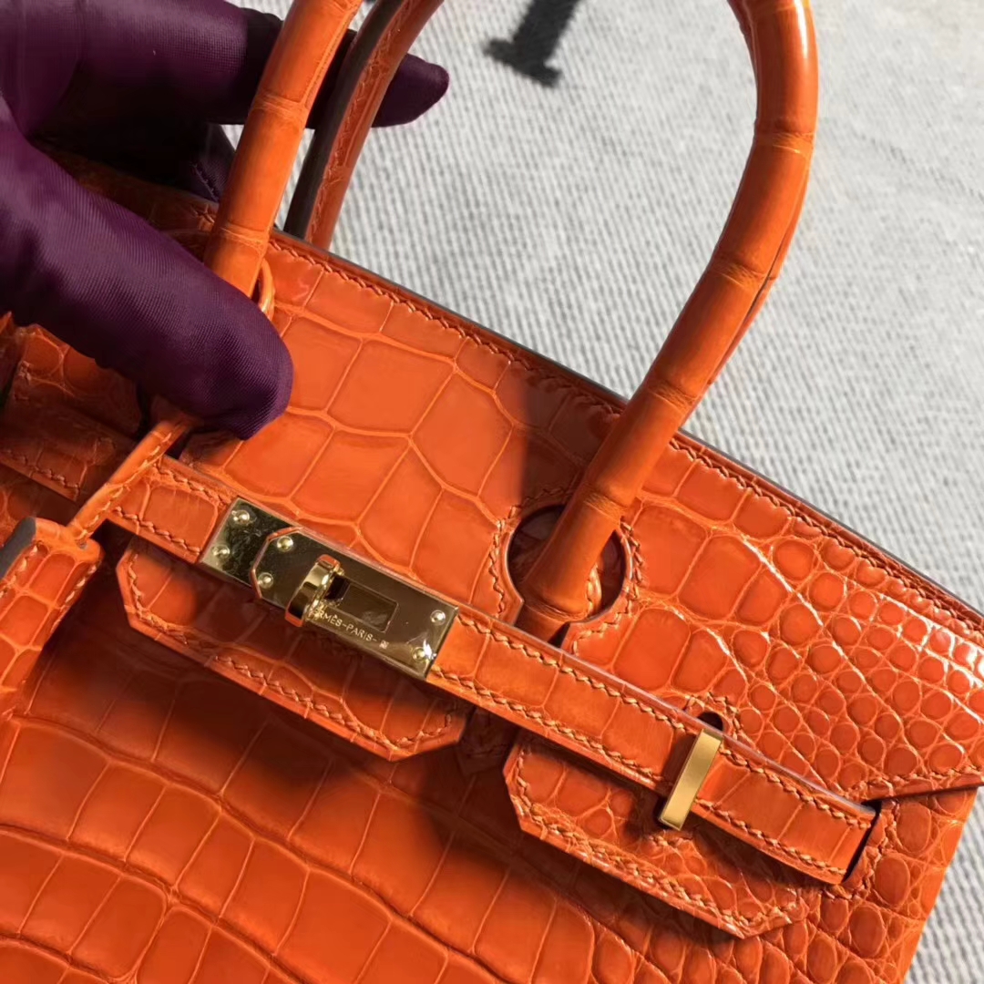 Hermès（爱马仕）美洲鳄方块 birkin 25cm 橙色 超级好看 实物更赞