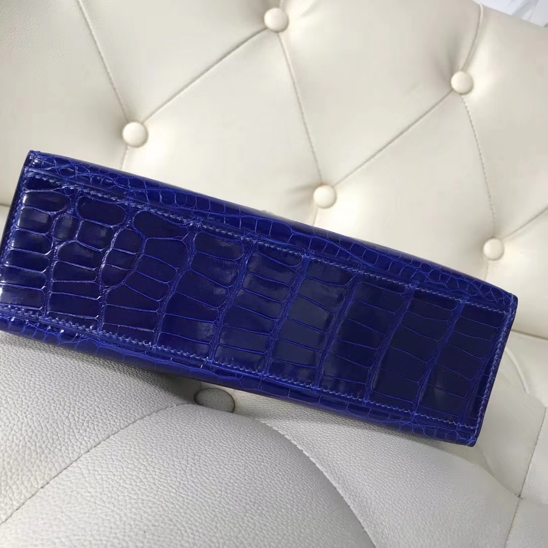 Hermès（爱马仕）Minikelly pochette Alligator shiny 亮面鳄鱼7T 电光蓝 Blue eletric 银扣  手抓包 晚宴包