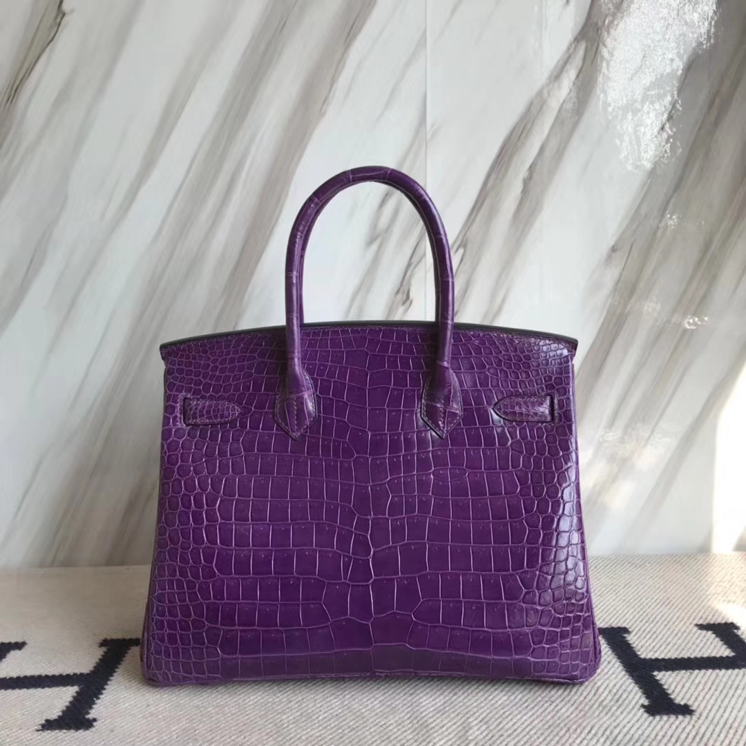 Hermès（爱马仕）Birkin30cm Porosus shiny 亮面澳洲湾鳄  葡萄紫  金扣