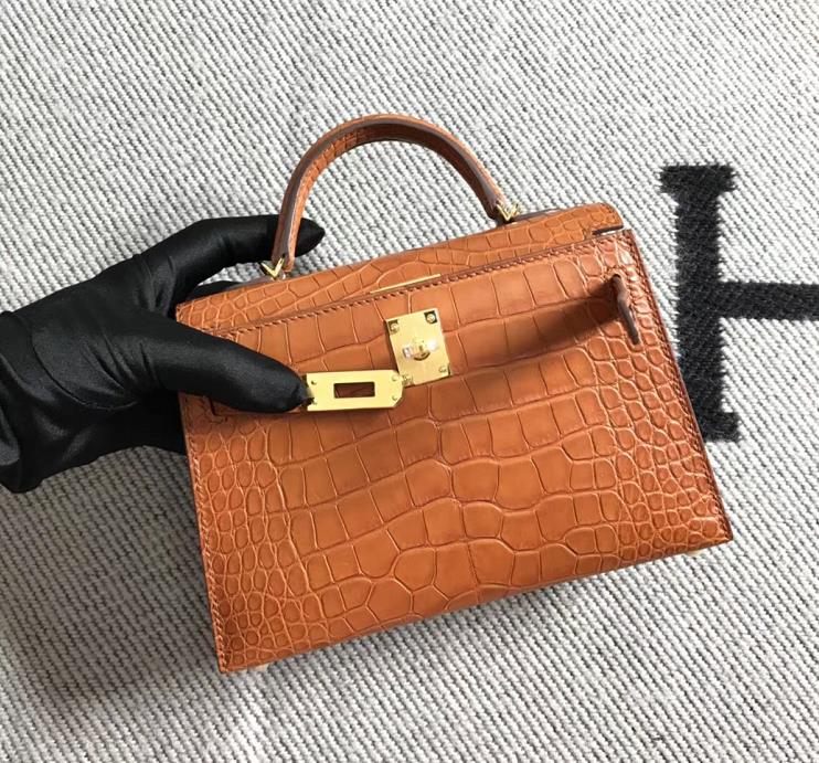 Hermès（爱马仕）Mini Kelly迷你凯莉包 美洲浅棕色 金扣 2代