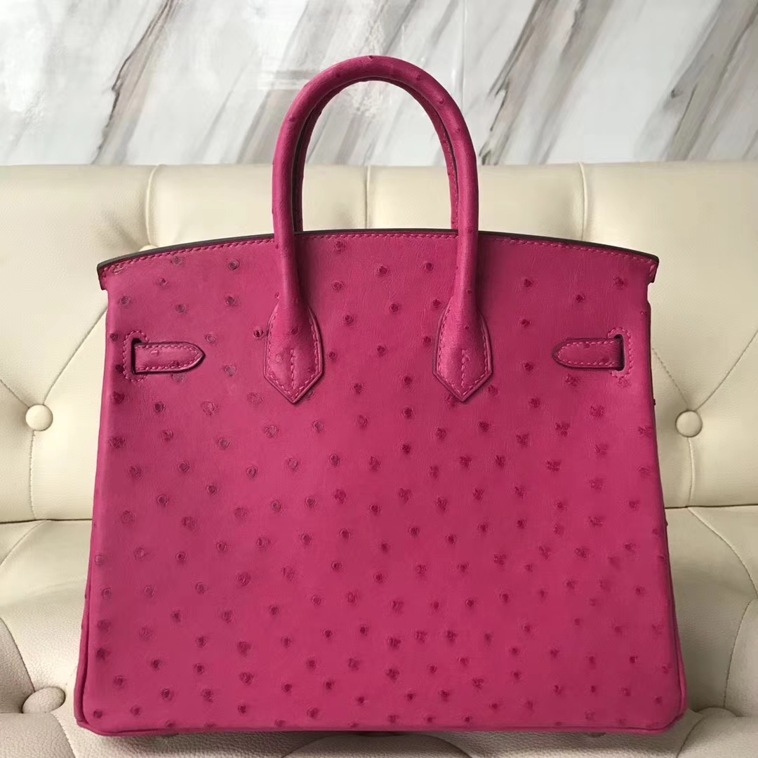 Hermès（爱马仕）Birkin25cm Ostrich kk鸵鸟 J5 桃红 银扣