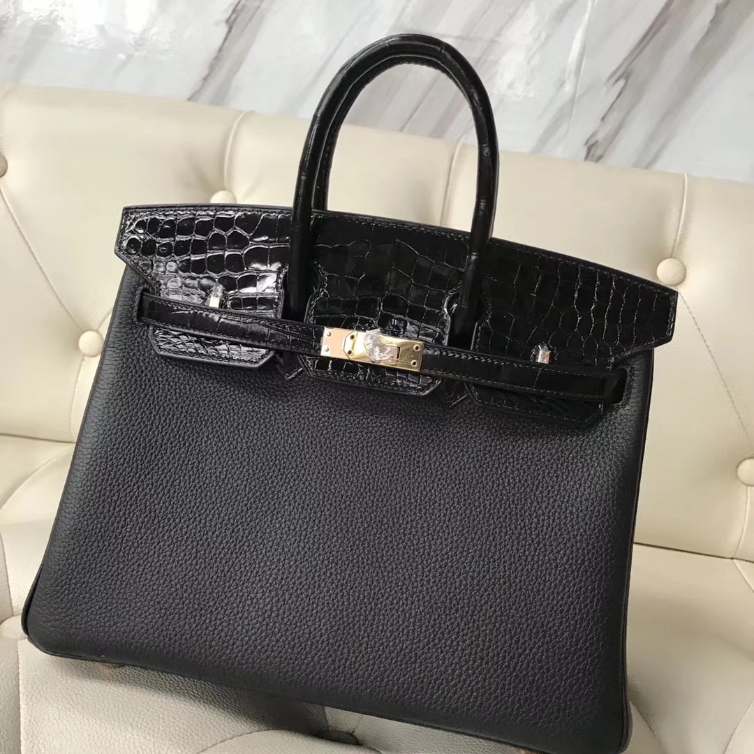 Hermès(爱马仕)Birkin25cm togo 鳄鱼 ck89 黑色 玫瑰金 Rose gold 定制款-拉尔森鳄鱼皮具定制 - 爱马仕包包官网 Hermès(爱马仕)Birkin25cm togo 鳄鱼 ck89 黑色 玫瑰金 Rose gold 定制款