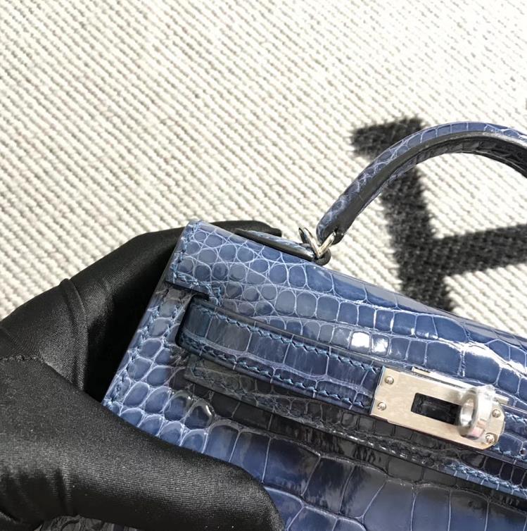 Hermès（爱马仕）Mini Kelly迷你凯莉包  美洲蓝 银扣 2代