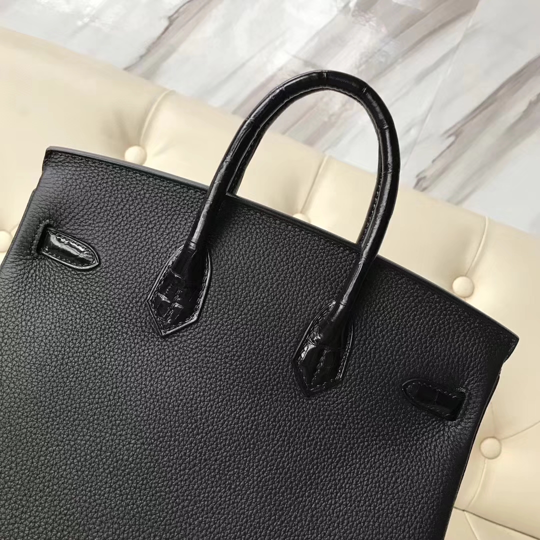 Hermès（爱马仕）Birkin25cm togo 鳄鱼 ck89 黑色  玫瑰金 Rose gold 定制款