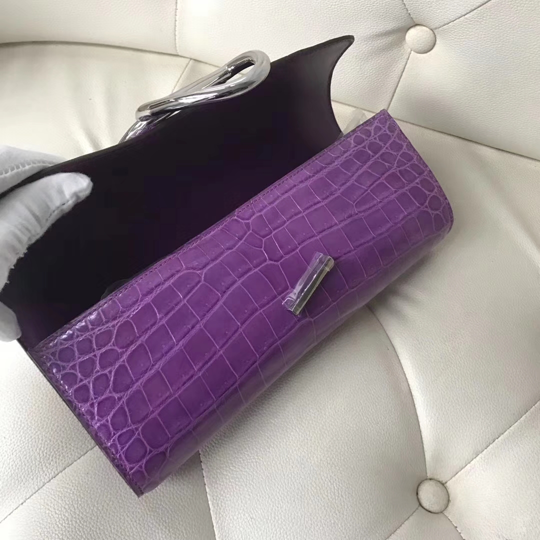 Hermès（爱马仕）egge 鳄鱼手包  玫红紫 银扣  手拿包 晚宴包