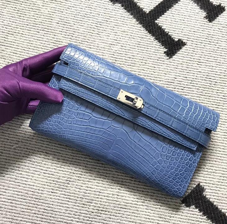 Hermès（爱马仕）钱包牛仔蓝美洲亚光 银扣