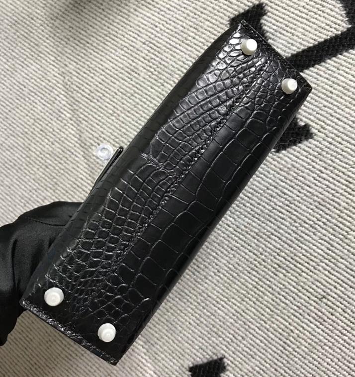Hermès（爱马仕）Mini Kelly迷你凯莉包 美洲黑雾面 银扣 2代
