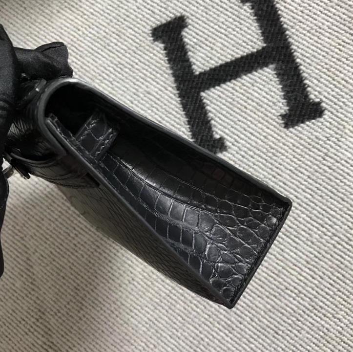 Hermès（爱马仕）Mini Kelly迷你凯莉包 美洲黑雾面 银扣 2代