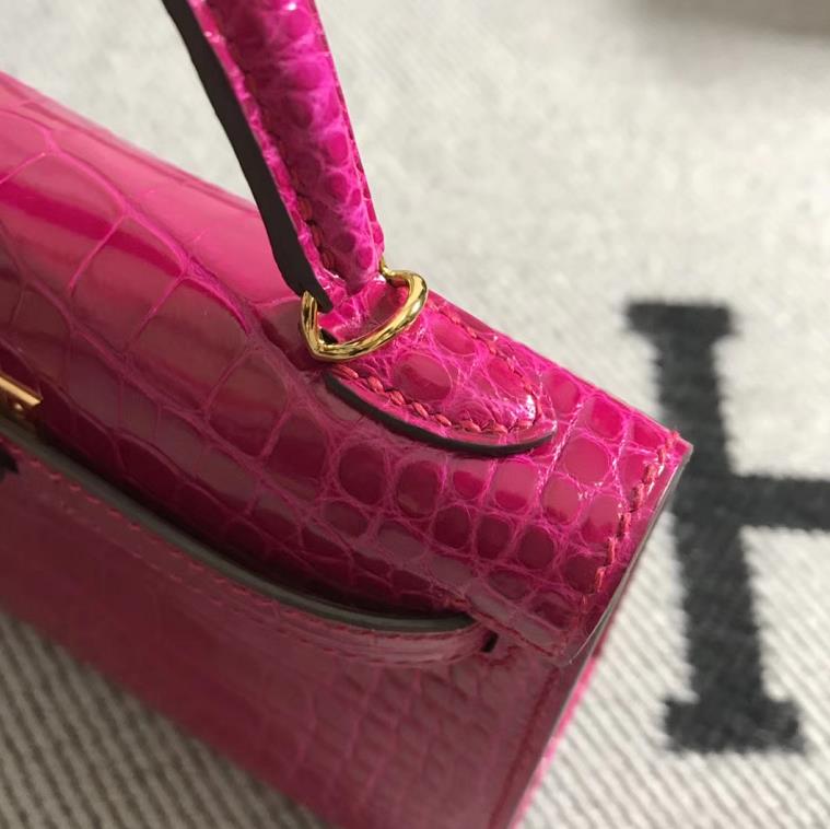 Hermès（爱马仕）Mini Kelly迷你凯莉包 美洲艳桃红 金扣 2代