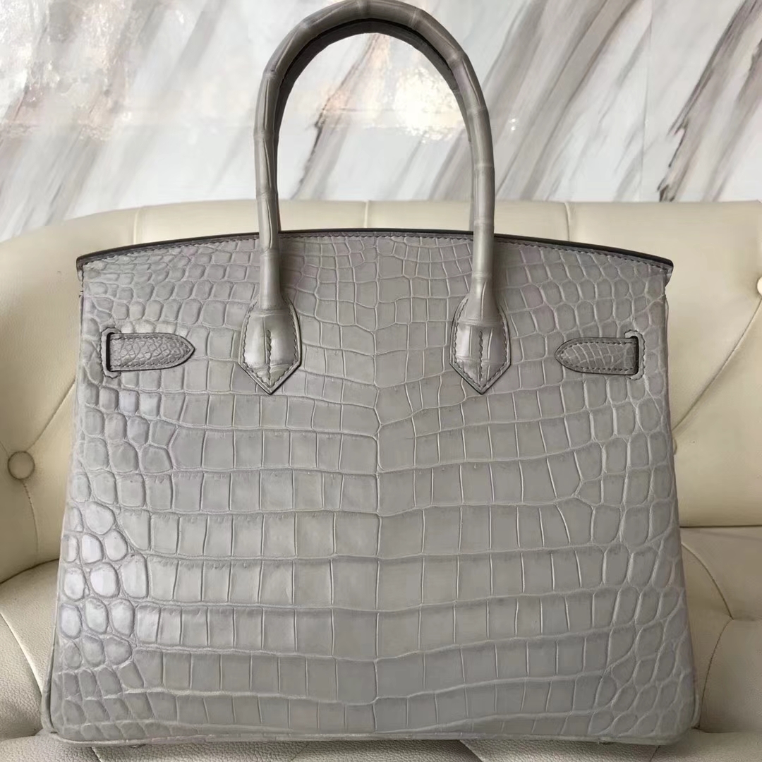 Hermès（爱马仕）Birkin30cm Matt crocodile 8M银河灰 蜡线全手工
