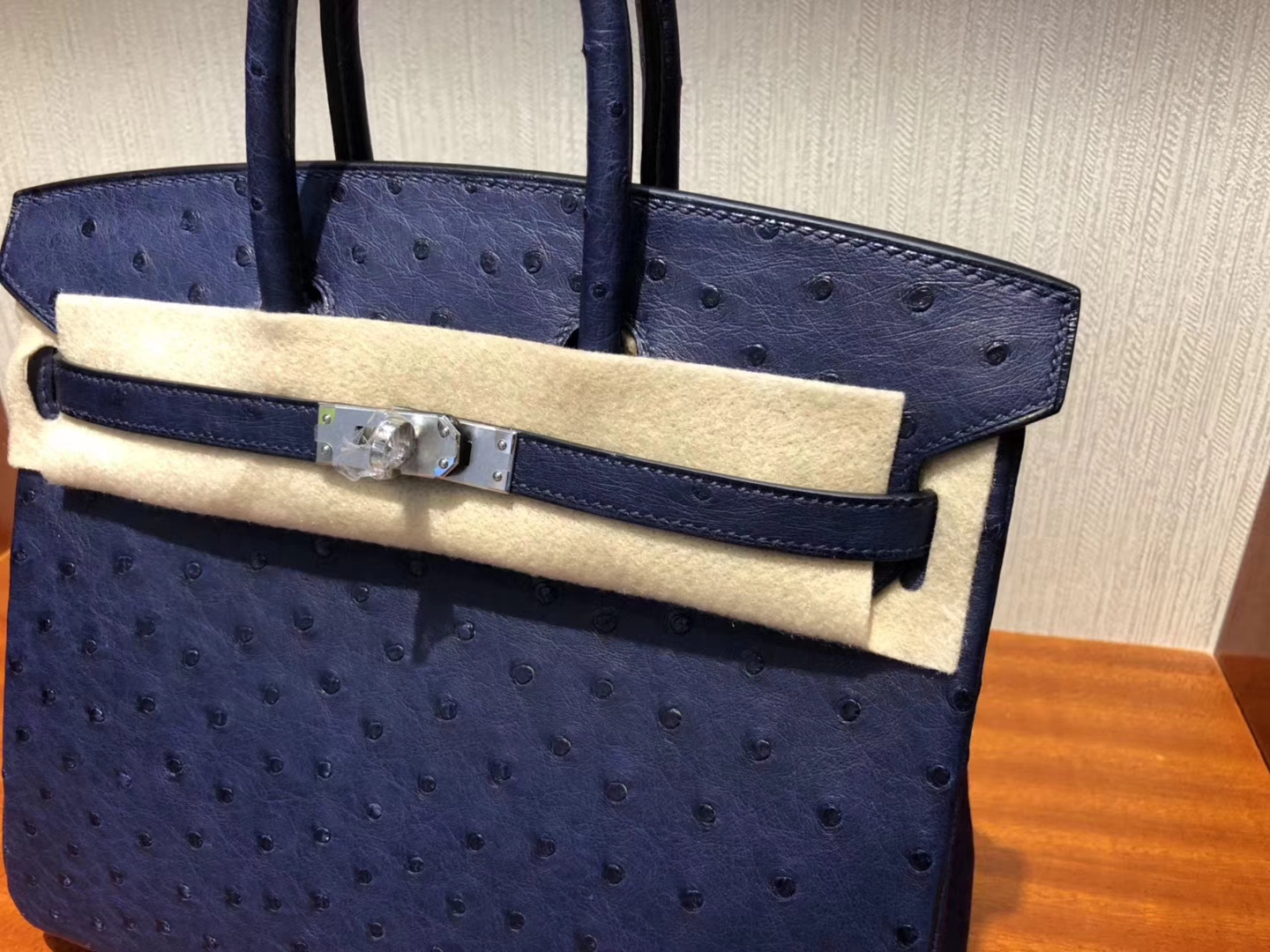 Hermès（爱马仕）Birkin25cm Ostrich Kk 鸵鸟 7K 宝石蓝 深蓝  银扣