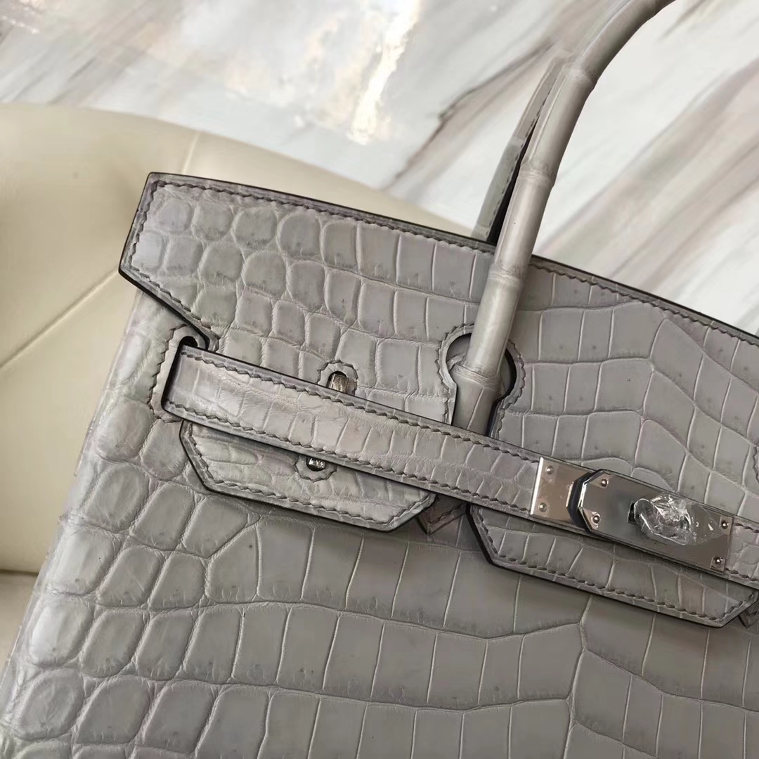 Hermès（爱马仕）Birkin30cm Matt crocodile 8M银河灰 蜡线全手工
