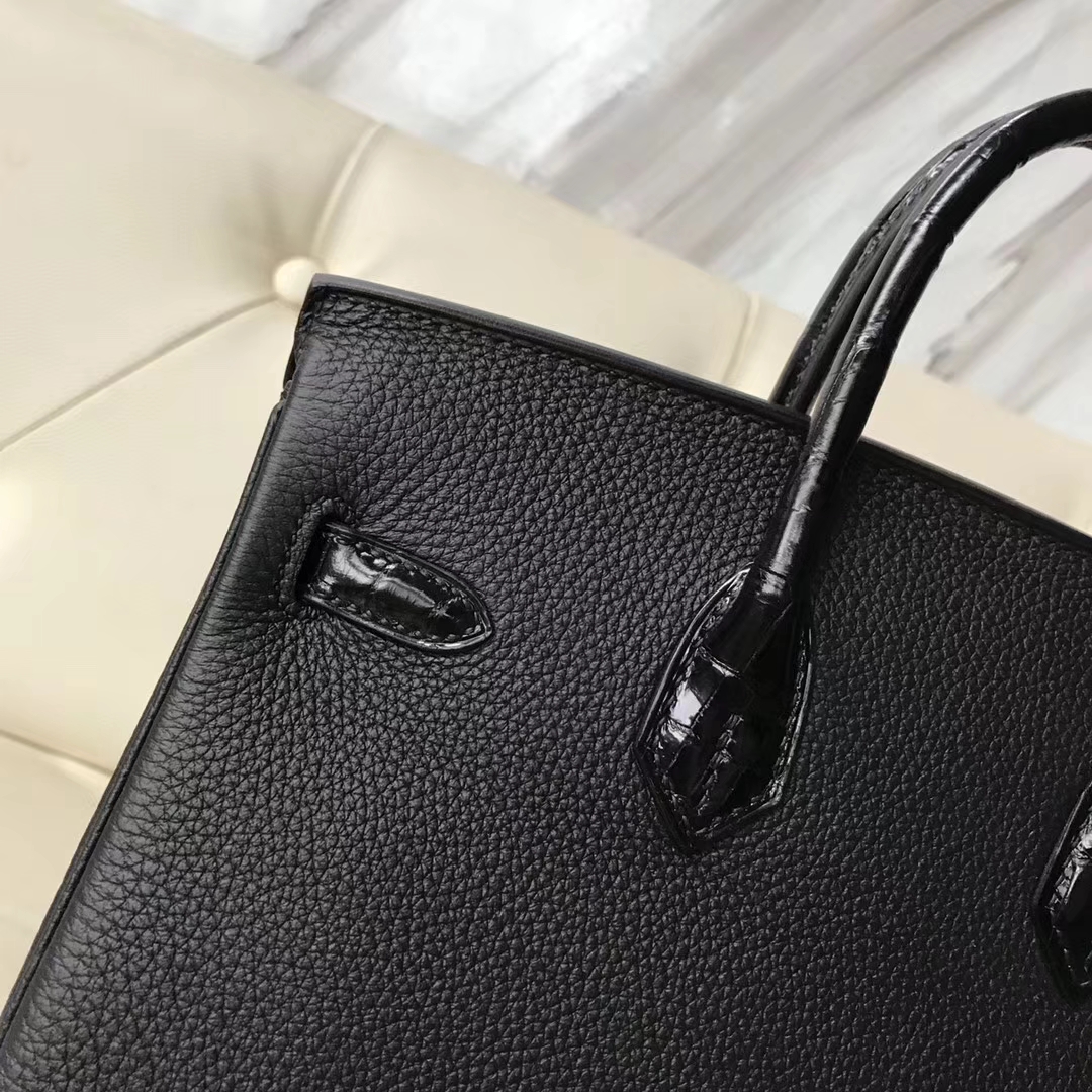 Hermès（爱马仕）Birkin25cm togo 鳄鱼 ck89 黑色  玫瑰金 Rose gold 定制款