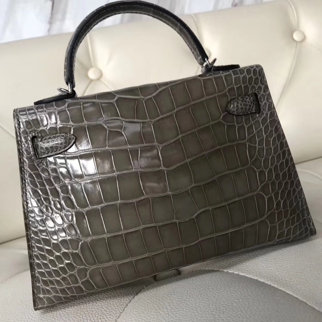 Hermès（爱马仕）Minikelly ll Alligator shiny 亮面鳄鱼 ck81 斑鸠灰 Gris T 银扣