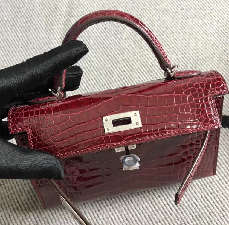 Hermès（爱马仕）Mini Kelly迷你凯莉包 美洲深红色 银扣 2代