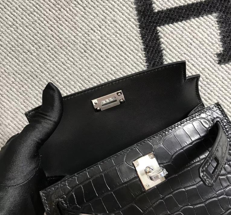 Hermès（爱马仕）Mini Kelly迷你凯莉包 美洲黑雾面 银扣 2代