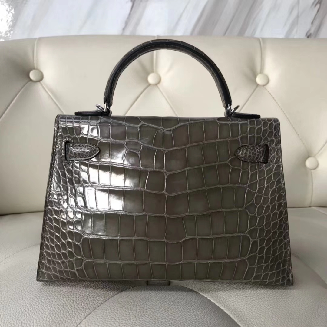 Hermès（爱马仕）Minikelly ll Alligator shiny 亮面鳄鱼 ck81 斑鸠灰 Gris T 银扣