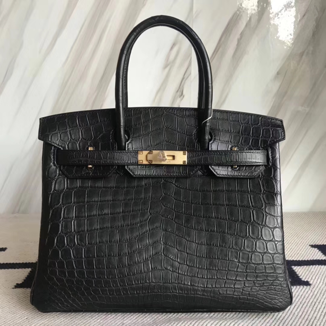 Hermès（爱马仕）Birkin30cm Crocodile matt 雾面鳄鱼 ck89 黑色 金扣