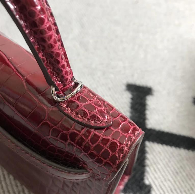 Hermès（爱马仕）Mini Kelly迷你凯莉包 美洲深红色 银扣 2代