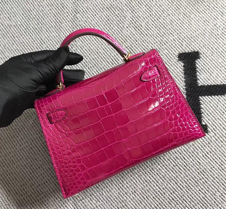 Hermès（爱马仕）Mini Kelly迷你凯莉包 美洲艳桃红 金扣 2代