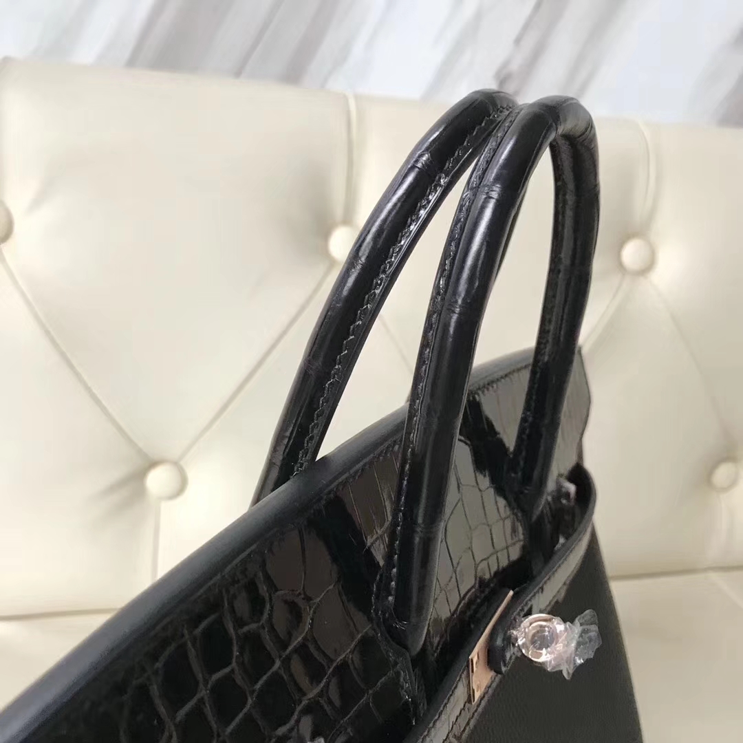 Hermès（爱马仕）Birkin25cm togo 鳄鱼 ck89 黑色  玫瑰金 Rose gold 定制款