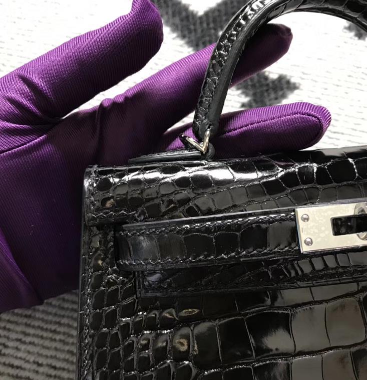 Hermès(爱马仕)Mini Kelly迷你凯莉包 美洲黑 银扣 2代-拉尔森鳄鱼皮具定制 - 爱马仕包包官网 Hermès(爱马仕)Mini Kelly迷你凯莉包 美洲黑 银扣 2代