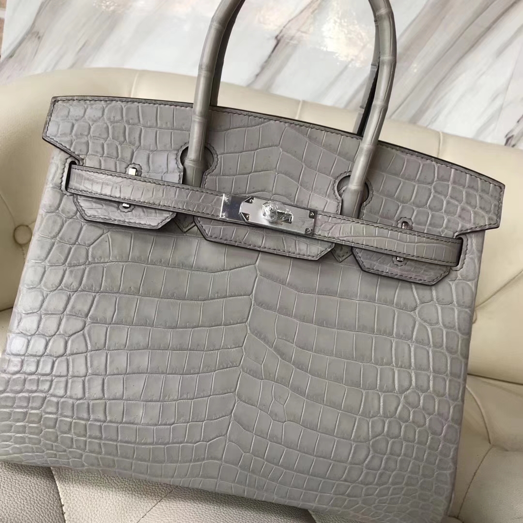 Hermès(爱马仕)Birkin30cm Matt crocodile 8M银河灰 蜡线全手工-拉尔森鳄鱼皮具定制 - 爱马仕包包官网 Hermès(爱马仕)Birkin30cm Matt crocodile 8M银河灰 蜡线全手工