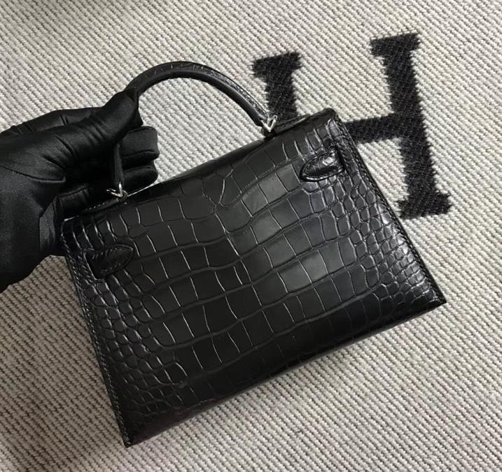 Hermès（爱马仕）Mini Kelly迷你凯莉包 美洲黑雾面 银扣 2代
