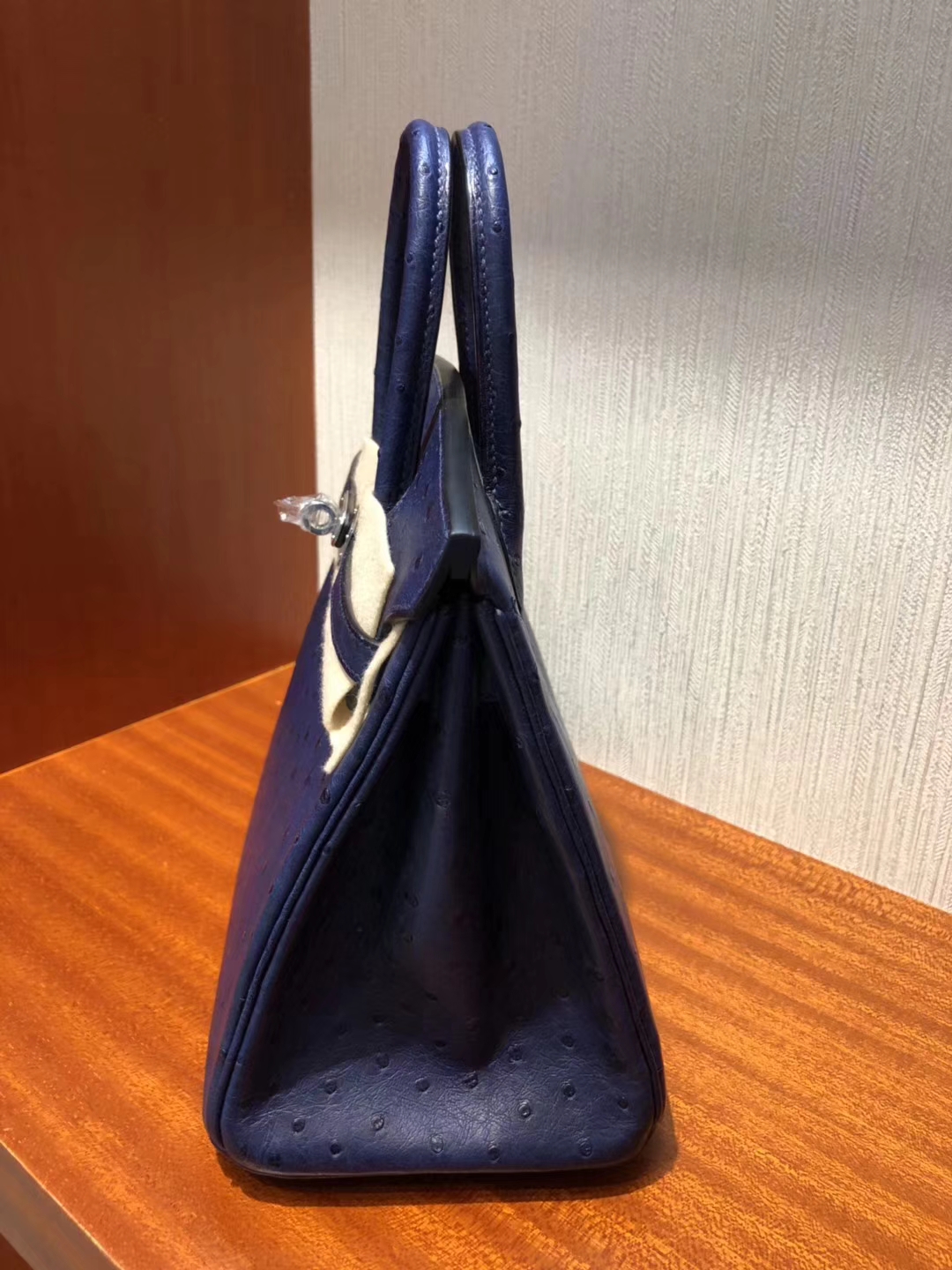 Hermès（爱马仕）Birkin25cm Ostrich Kk 鸵鸟 7K 宝石蓝 深蓝  银扣