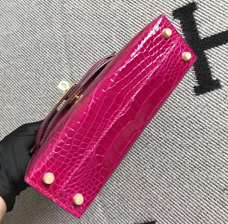 Hermès（爱马仕）Mini Kelly迷你凯莉包 美洲艳桃红 金扣 2代