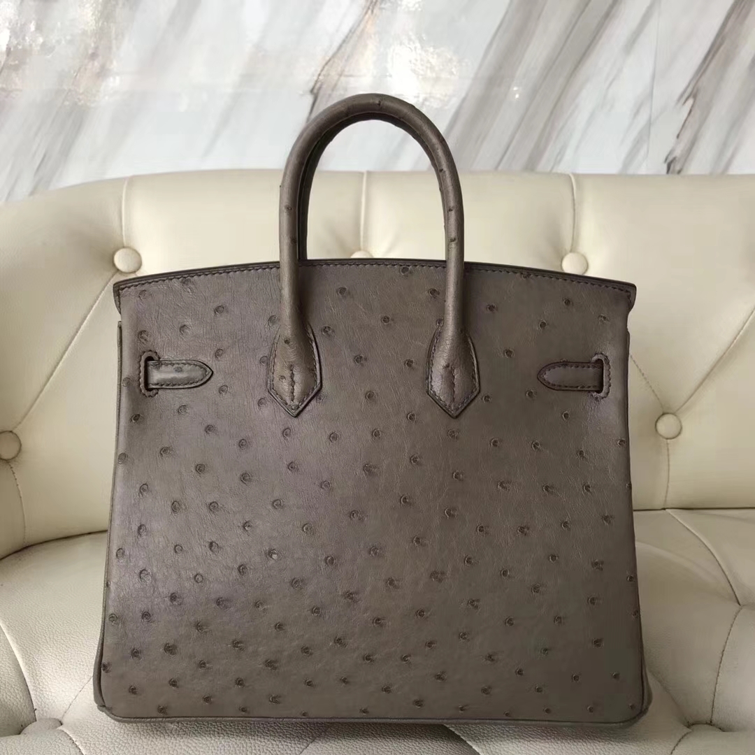 Hermès（爱马仕）Birkin25cm ostrich kk鸵鸟 顶级鸵鸟皮 ck18大象灰 蜡线全手工 银扣