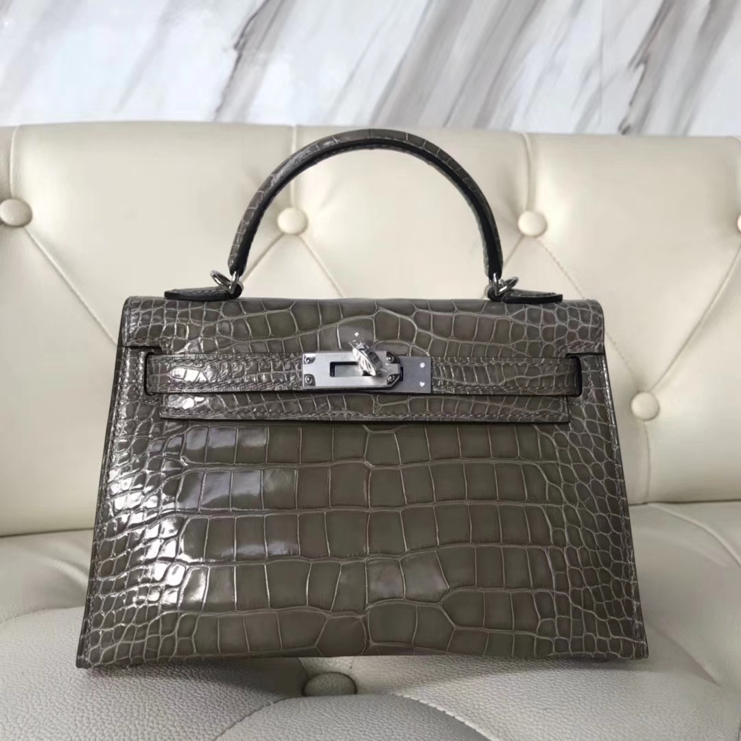 Hermès（爱马仕）Minikelly ll Alligator shiny 亮面鳄鱼 ck81 斑鸠灰 Gris T 银扣