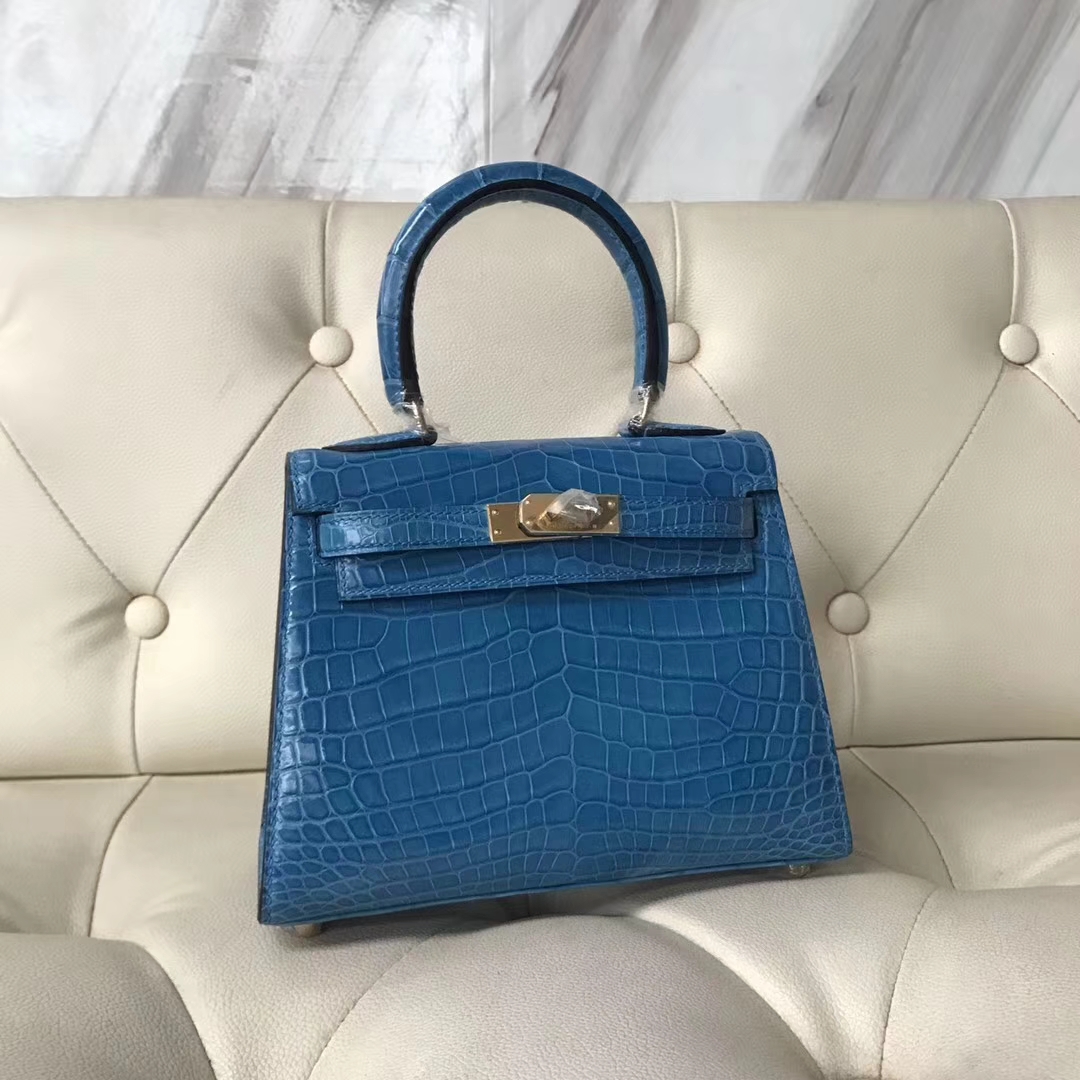 Hermès(爱马仕)Kelly 20cm shiny crocodile 亮面两点尼罗鳄 7Q希腊蓝 蜡线全手工 接受定制-拉尔森鳄鱼皮具定制 - 爱马仕包包官网 Hermès(爱马仕)Kelly 20cm shiny crocodile 亮面两点尼罗鳄 7Q希腊蓝 蜡线全手工 接受定制