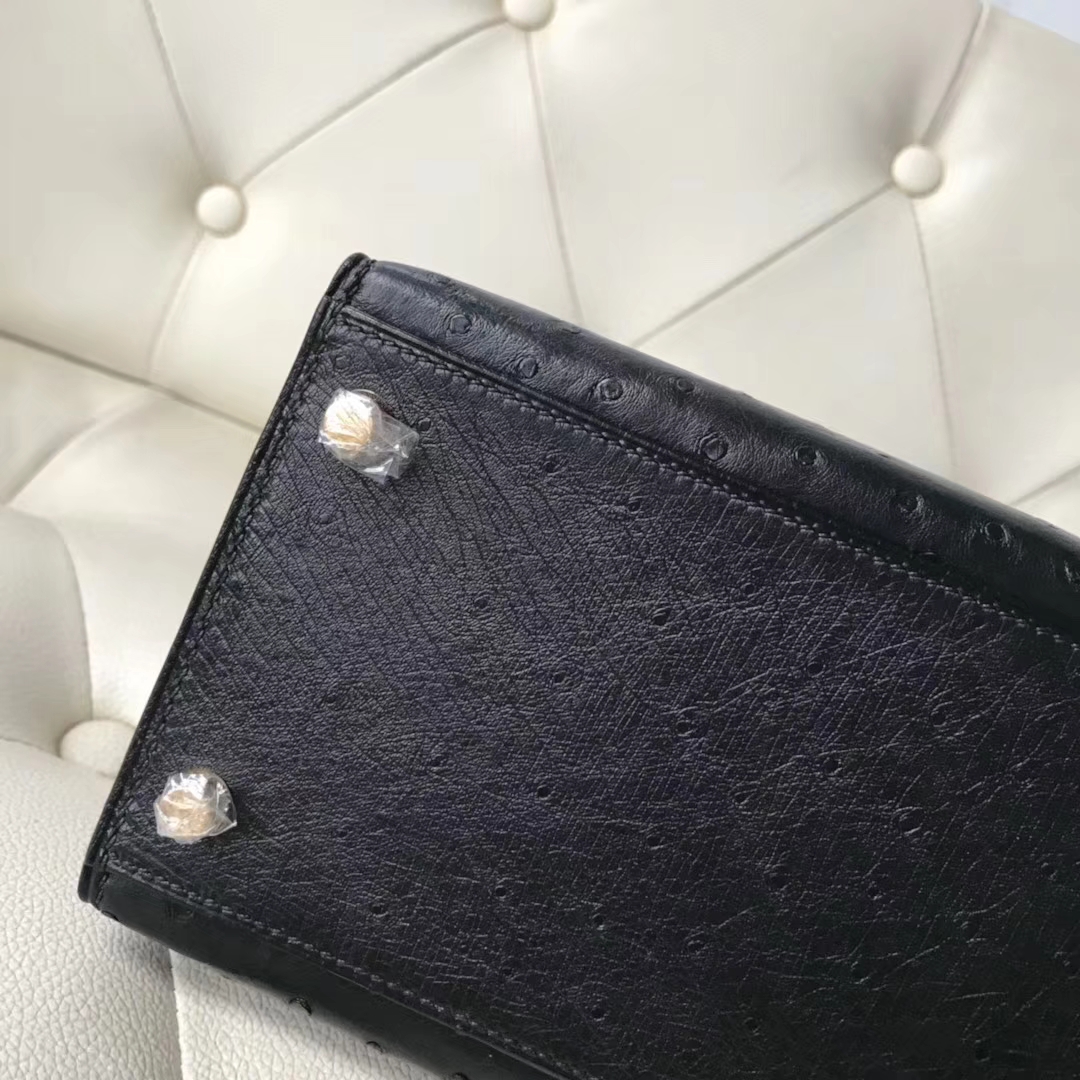 Hermès（爱马仕）Kelly28cm ostrich kk鸵鸟 顶级鸵鸟皮 ck89黑色 蜡线全手工 金扣一枚