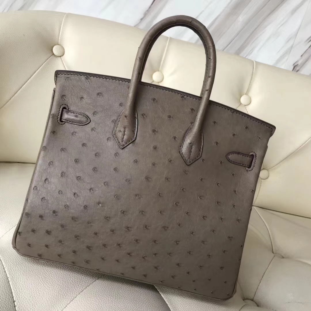 Hermès（爱马仕）Birkin25cm ostrich kk鸵鸟 顶级鸵鸟皮 ck18大象灰 蜡线全手工 银扣