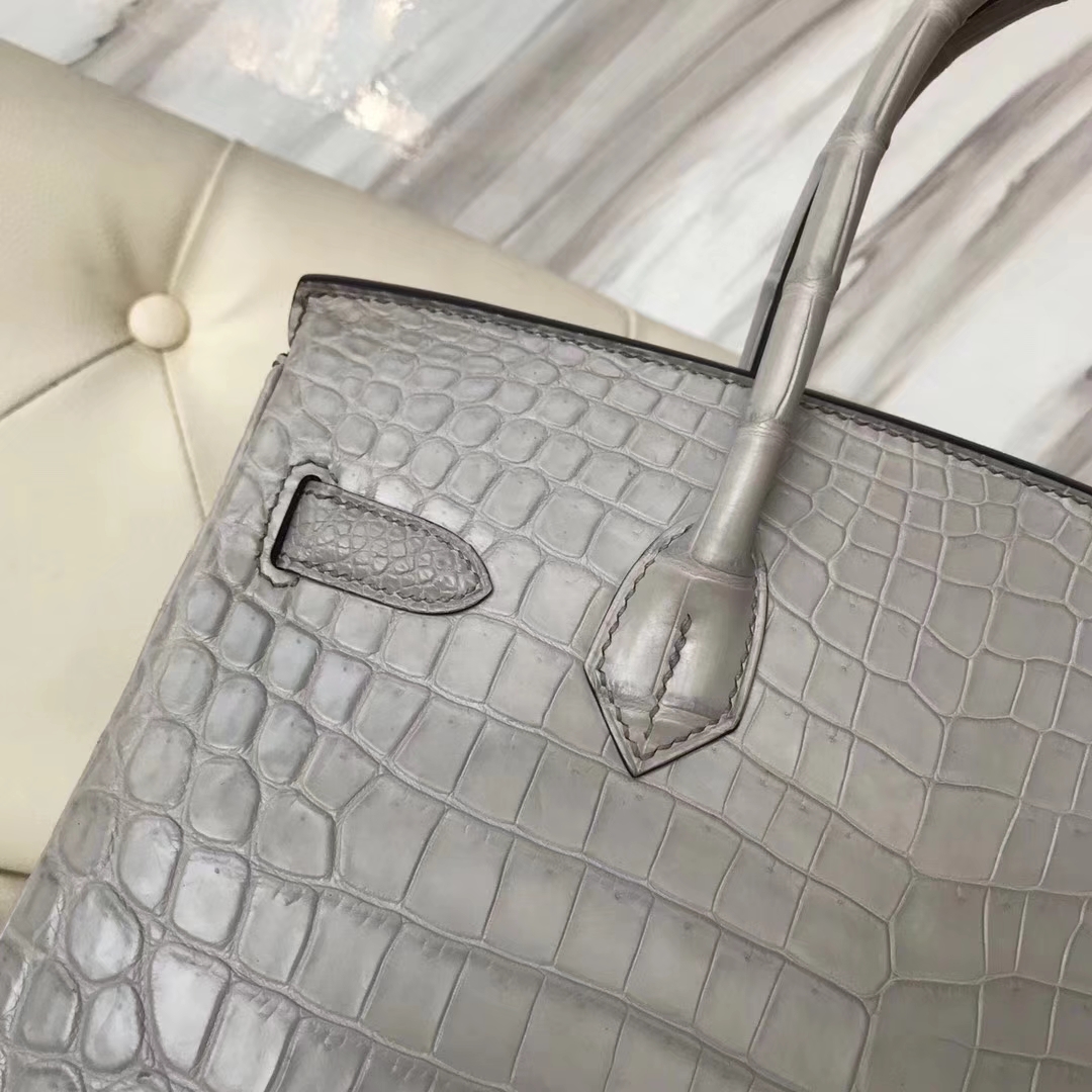 Hermès（爱马仕）Birkin30cm Matt crocodile 8M银河灰 蜡线全手工