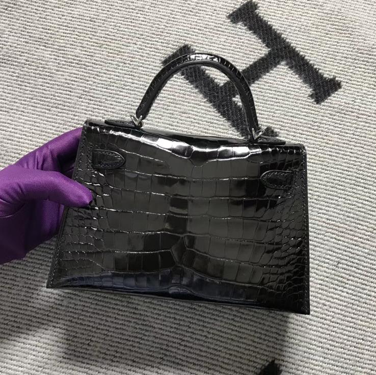 Hermès（爱马仕）Mini Kelly迷你凯莉包  美洲黑 银扣 2代