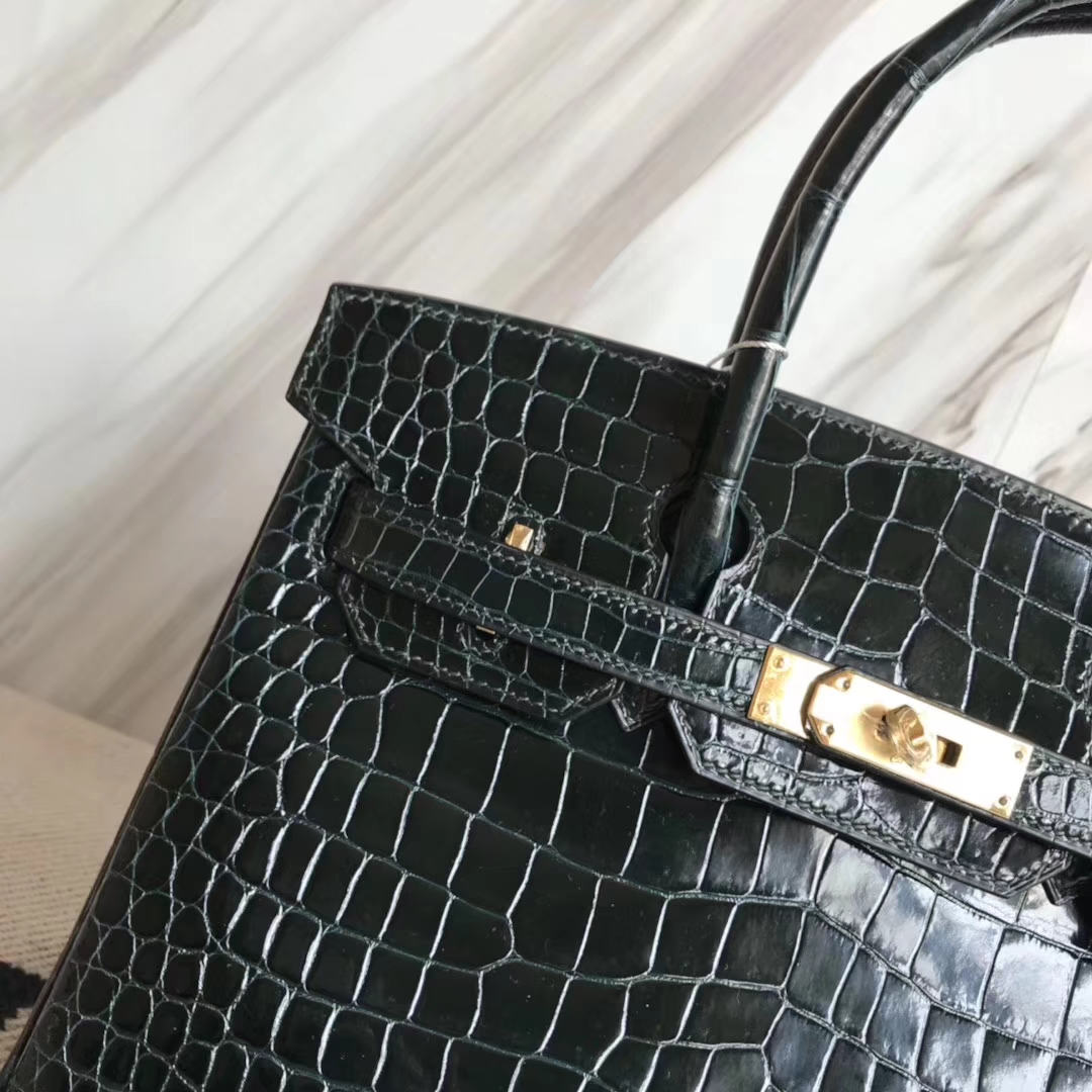 Hermès（爱马仕）Birkin30cm shiny porosus crocodile 澳洲湾鳄 1P鸭子蓝 顶级工艺 蜡线全手工 金扣一枚