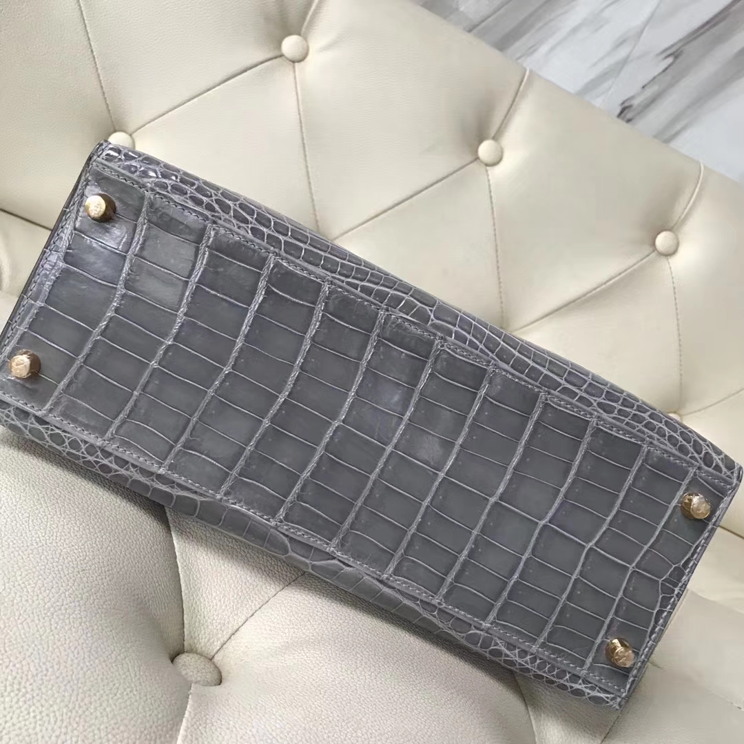 Hermès（爱马仕）Kelly28cm shiny nilo crocodile 8U冰川蓝 顶级工艺 蜡线全手工 金扣